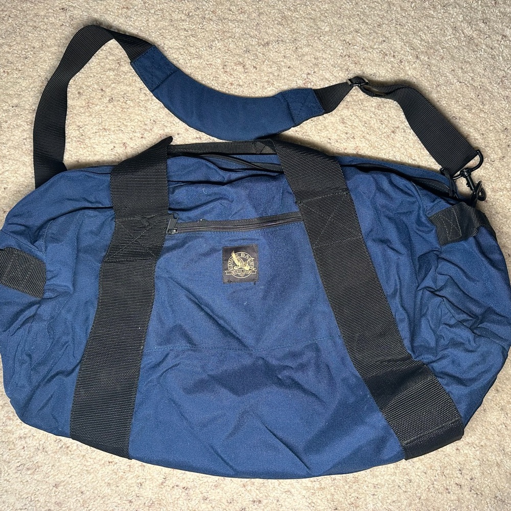 Vintage Eddie Bauer Duffel Bag Blue Black Travel Gym 90s Nylon